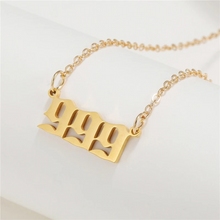 Load image into Gallery viewer, Gold 999 Angel Number Necklace from Angel Numbers Merch Official, symbolizing endings, new cycles, and personal transformation.