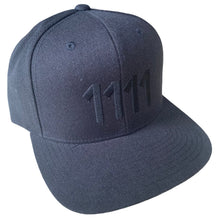 Load image into Gallery viewer, 1111 Angel Number Hat Black/Black embroidery from Angel Numbers Merch Official, representing synchronicity & manifestation.