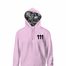 Load image into Gallery viewer, LIGHT PINK HOODIE/111 IN BLACK - 111 Light Pink Hoodie Angel Number design from Angel Numbers Merch Official, symbolizing new beginnings &amp; manifestation
