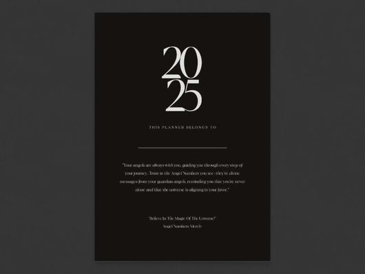 interior of daily planner 2025 Angel Numbers Planner, available on Amazon. Features daily affirmations, numerology insights, and goal-setting tools.
