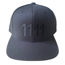 Load image into Gallery viewer, 1111 Angel Number Hat  Black/Black embroidery from Angel Numbers Merch Official, representing synchronicity &amp; manifestation.


