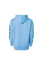 Load image into Gallery viewer, LIGHT BLUE HOODIE/BLACK 1111 - 1111 Angel Number Hoodie from Angel Numbers Merch Official, representing synchronicity &amp; spiritual alignment.
Back View
