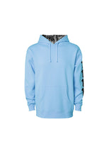 Load image into Gallery viewer, LIGHT BLUE HOODIE/BLACK 1111 - 1111 Angel Number Hoodie from Angel Numbers Merch Official, representing synchronicity &amp; spiritual alignment.
Front View
