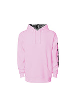 Load image into Gallery viewer, LIGHT PINK HOODIE/BLACK 1111 Angel Number Hoodie from Angel Numbers Merch Official, representing synchronicity &amp; spiritual alignment. Front View

