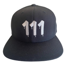 Load image into Gallery viewer,  Black hat featuring  white embroidered 111 Angel Number from Angel Numbers Merch Official. Symbolizes new beginnings &amp; alignment
