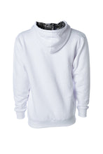 Load image into Gallery viewer, WHITE HOODIE/111 IN BLACK -  hoodie with 111 Angel Number design from Angel Numbers Merch Official, symbolizing new beginnings &amp; manifestation.
Back View
