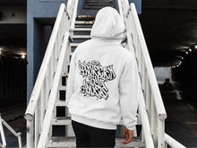 Load image into Gallery viewer, 444 Angel Number Hoodie from Angel Numbers Merch Official, symbolizing protection &amp; angelic guidance. Protected By Angels In Graffiti on the back.
