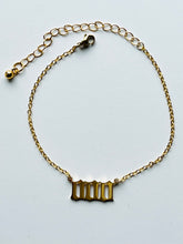 Load image into Gallery viewer, Gold 000 Angel Number Ankle Bracelet from Angel Numbers Merch Official, representing infinite cycles &amp; fresh opportunities.

