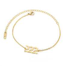 Load image into Gallery viewer,  Gold 222 Angel Number Ankle Bracelet from Angel Numbers Merch Official, representing balance, trust, and inner peace.

