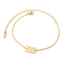 Load image into Gallery viewer,  Gold 333 Angel Number Ankle Bracelet from Angel Numbers Merch Official, representing joy, creativity, and spiritual connection.
