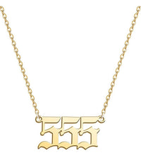 Load image into Gallery viewer,  Gold 555 Angel Number Necklace from Angel Numbers Merch Official, symbolizing transformation, growth, and new beginnings.

