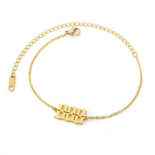 Load image into Gallery viewer,  Gold 888 Angel Number Ankle Bracelet from Angel Numbers Merch Official, representing financial abundance, balance, and prosperity.
 
