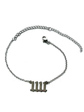 Load image into Gallery viewer,  Silver 1111 Angel Number Ankle Bracelet from Angel Numbers Merch Official, symbolizing alignment &amp; manifestation.
