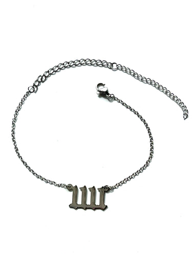 Silver 1111 Angel Number Ankle Bracelet from Angel Numbers Merch Official, symbolizing alignment & manifestation.