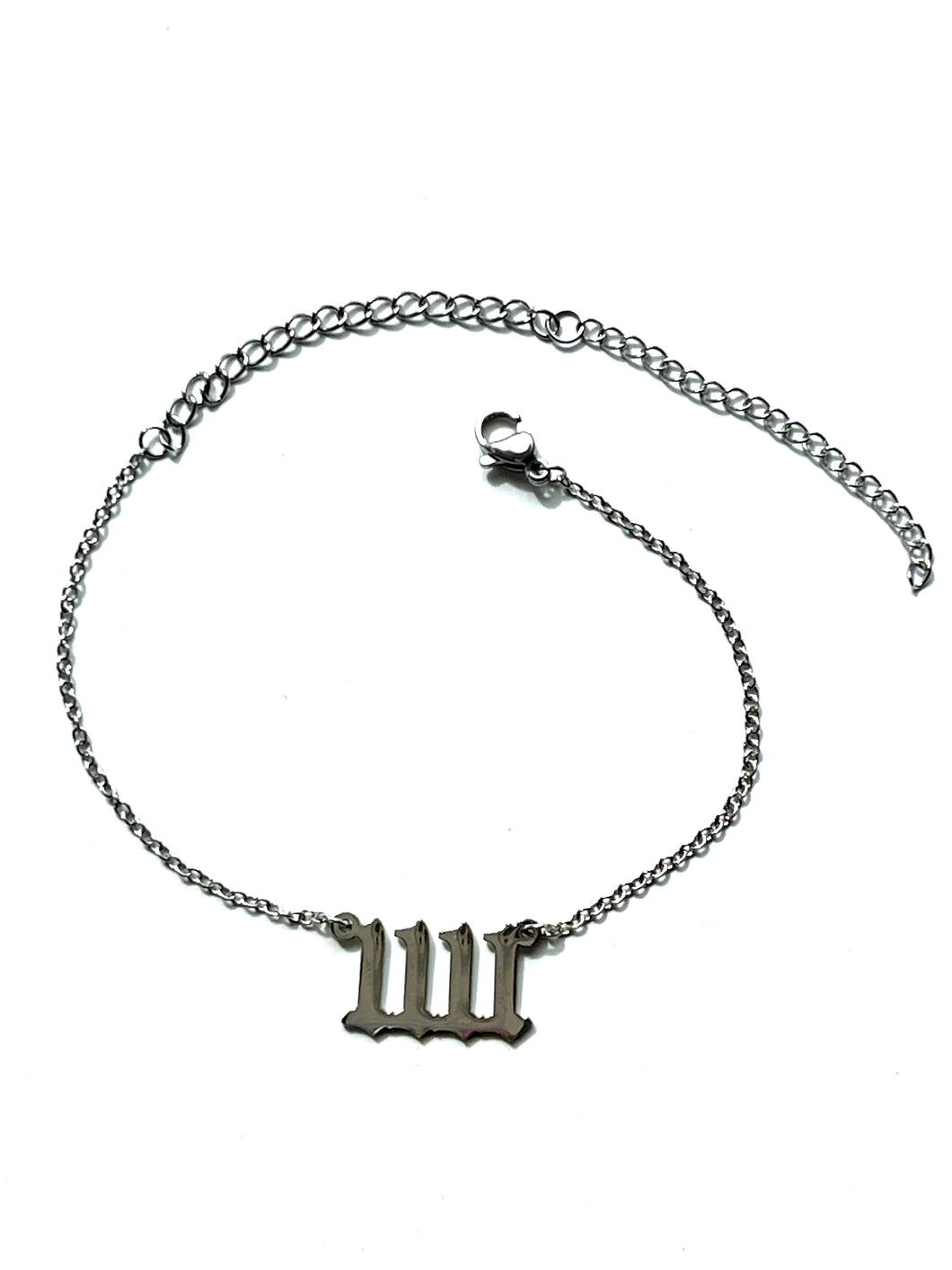  Silver 1111 Angel Number Ankle Bracelet from Angel Numbers Merch Official, symbolizing alignment & manifestation.
