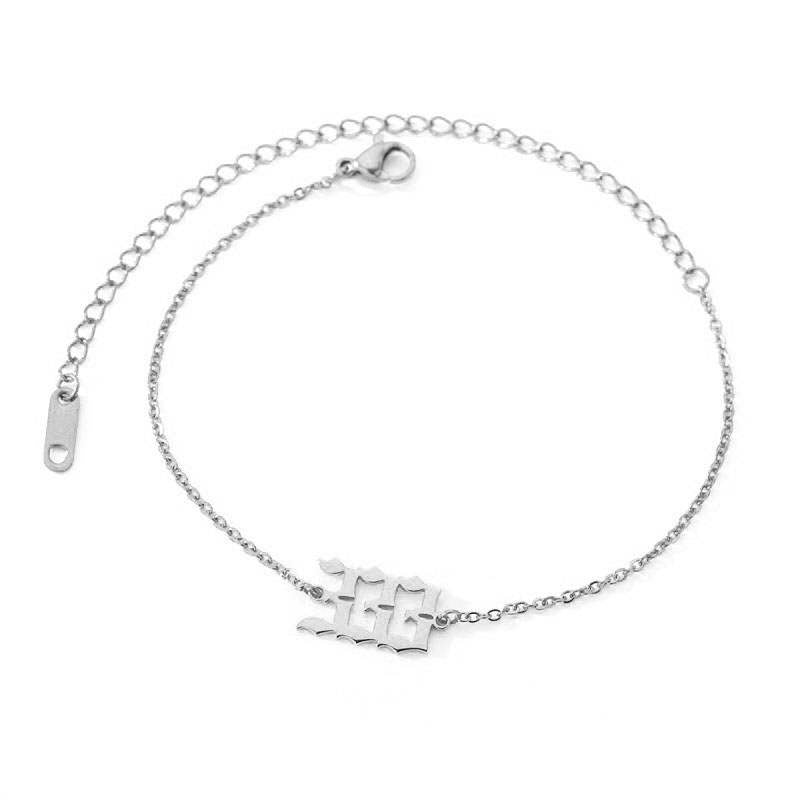  Silver 333 Angel Number Ankle Bracelet from Angel Numbers Merch Official, representing joy, creativity, and spiritual connection.