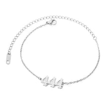 Load image into Gallery viewer,  Silver 444 Angel Number Ankle Bracelet from Angel Numbers Merch Official, representing stability, security, and angelic guidance.

