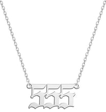 Load image into Gallery viewer,  Silver 555 Angel Number Necklace from Angel Numbers Merch Official, symbolizing transformation, growth, and new beginnings.

