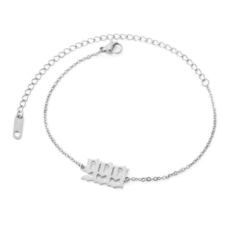  Silver 999 Angel Number Ankle Bracelet from Angel Numbers Merch Official, representing closure, transition, and spiritual growth.
