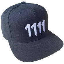 Load image into Gallery viewer, 1111 Angel Number Hat  Black/White Embroidery from Angel Numbers Merch Official, representing synchronicity &amp; manifestation.
